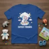 Cutest Friends t-shirt design with a white bear and pink elephant in a cloud swing, stars, and moon