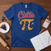 Cutie Pi t-shirt design with a pie graphic representing the Pi symbol and blueberries. Features "Cutie" in pink lettering above