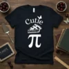 Cutie Pi T-Shirt design with white text "Cutie" above a slice of cherry pie and the pi symbol below. A