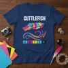 Cuttlefish CMYK t-shirt design with a colorful cuttlefish and CMYK color blocks