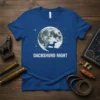 Dachshund Night t-shirt design featuring a silhouette of a dachshund standing on a rock against a large moon and starry