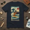 Dachshund Surfing Great Wave eye-catching graphic design printed on comfortable cotton t-shirt