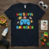Dad 1 Level Unlocked text with pixelated graphics including a game controller, crown, mushroom, and baby footprints on a navy