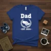 Dad Est. 2024 t-shirt design with white text and a laurel wreath graphic, celebrating new fatherhood