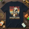 Dad Tax Making Sure It's Not Poison T-Shirt with a badger chef inspecting a burger and fries. Retro sunset graphic