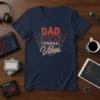 Dad Terminal Vibes text with brain graphic and wings on a navy blue t-shirt