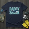 Daddy Shark t-shirt design with a cartoon shark and light blue text