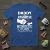 Daddy and Daughter Not Always Eye to Eye But Always Heart to Heart quote on a royal blue t-shirt. Features