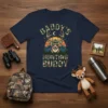 Daddy's Hunting Buddy t-shirt design with a cool deer wearing sunglasses and camouflage text