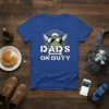 Dad's On Duty t-shirt with white text, sunglasses, and tools graphic