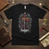 Black t-shirt featuring a stylized dagger with gothic swirls and the word "dagger" below