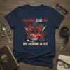Dark Humor Is Like Food Soup Not Everyone Gets It t-shirt with gas mask graphic and red accents