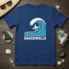 Dauerwelle T-Shirt with a white surfer riding a blue and white ocean wave graphic