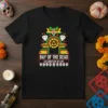 Day of the Dead Celebration of Life t-shirt with colorful geometric design and skull accents