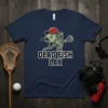 Dead Fish Lax t-shirt featuring a cartoon fish character holding a lacrosse stick and wearing a red cap with "LAX"