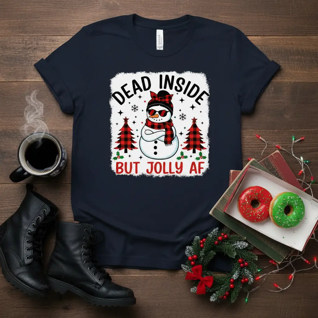 Dead Inside but Jolly Af Funny Snowman Christmas T-Shirt