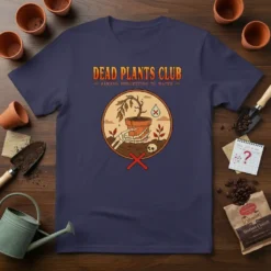 Dead Plants Club Always Forgetting To Water t-shirt design featuring a skeleton hand holding a dead plant and a water