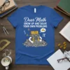 Blue t-shirt with "Dear Math GROW UP AND SOLVE YOUR OWN PROBLEMS" text and a cartoon calculator drowning in spaghetti