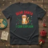 Dear Santa I Can Explain funny cat Christmas t-shirt design with an orange tabby wearing a Santa hat and tangled