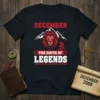 December The Birth Of Legends T-Shirt with a red lion head and mountains, featuring text "December", "The Birth Of", and