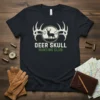 Deer Skull Hunting Club graphic t-shirt design featuring a deer silhouette within antlers and text "DEER SKULL HUNTING CLUB"