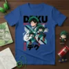Deku Hero Academia t-shirt featuring multiple poses of Izuku Midoriya in action, with Japanese text "Deku" and "Hero"