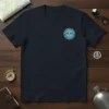 Navy t-shirt with the official Department of Defense United States of America circular logo printed on the left chest