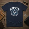 Navy blue t-shirt with "DEPUTY PROTECT & SERVE" text and a sheriff's badge graphic featuring an eagle