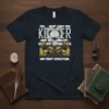German motivational quote t-shirt: "Der Geist lenkt den Körper" with brain in heart graphic and muscular arms in chains