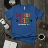 Blue t-shirt with colorful "DETROIT 313 THE MOTOR CITY" text design