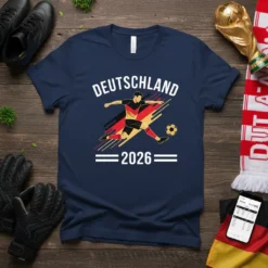 Deutschland 2026 soccer player graphic with German flag colors, designed for Germany football fans