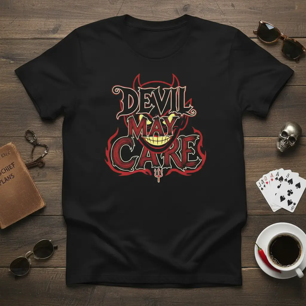 Devil May Care T-Shirt Sarcastic Devilish Quote