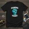 Diamond Hands fist graphic with text, representing crypto and stock market investing on a black t-shirt