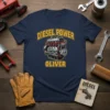 Diesel Power Oliver T-Shirt with a detailed engine graphic and custom name text