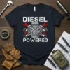 Diesel Powered t-shirt with a V8 engine graphic and crossed wrenches