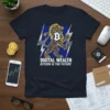Digital Wealth Bitcoin Is The Future t-shirt design featuring a lion with Bitcoin symbol and lightning bolts