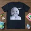 DIH baby meme t-shirt design featuring a close-up of a baby's face with a finger in its nose and the