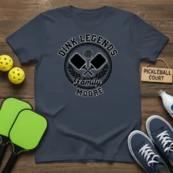 Dink Legends Family Moore pickleball t-shirt design featuring crossed paddles and a pickleball