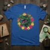 Green T-Rex dinosaur head illustration with tropical flowers and leaves, Dinosaur Tropical Floral design