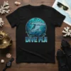 Dive Fiji t-shirt design with a hammerhead shark and school of fish in a blue circle, text "DIVE FIJI" below