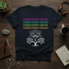 Divorced Parents Survivor text in colorful stripes above a lotus tree graphic on a navy t-shirt