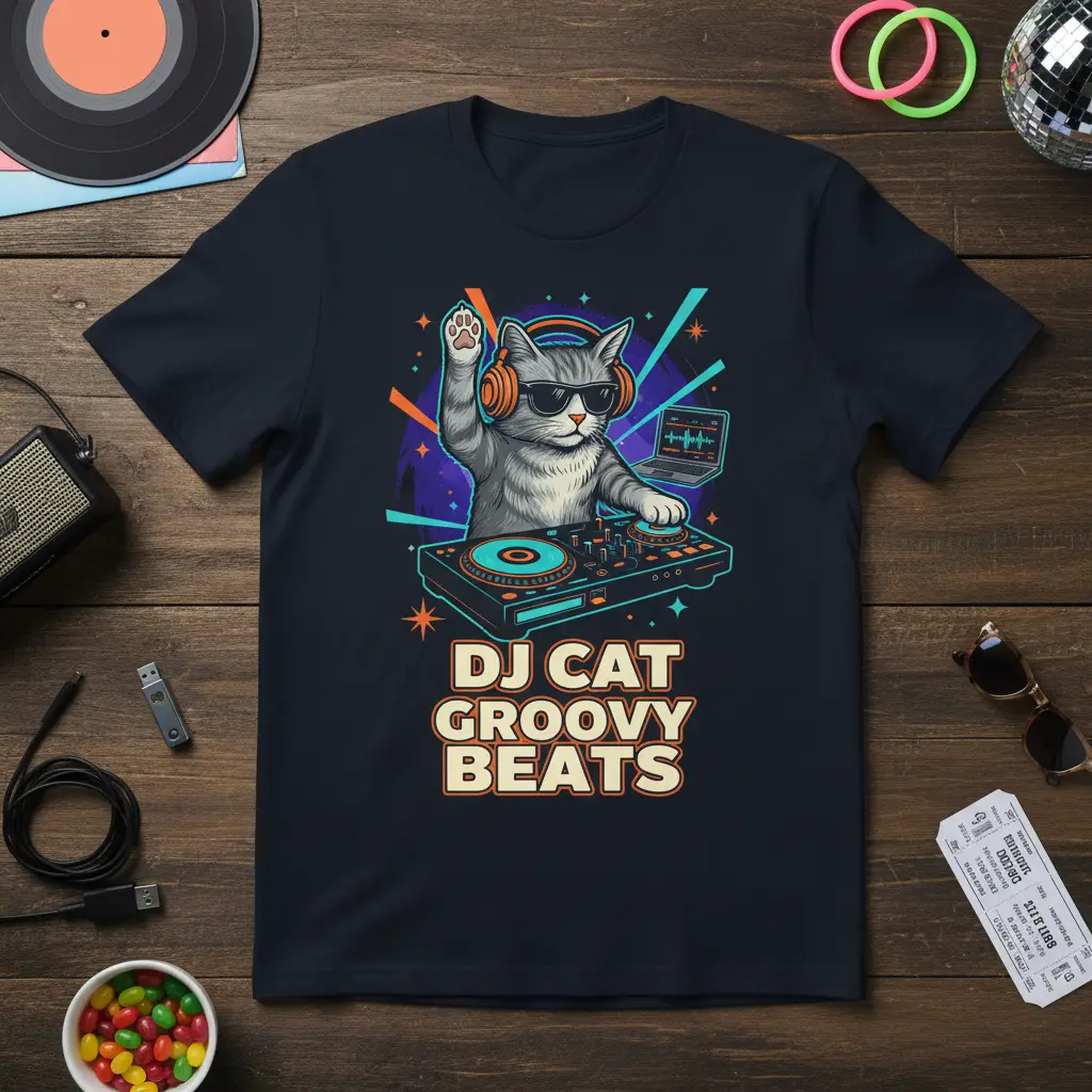 Dj Cat Groovy Beats T-Shirt Fun Music Lover Gift