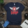 Navy t-shirt with "DNP Nurse" text and a winged shield graphic