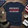 T-shirt with white text "DO NOT GIVE IN TO THE WAR WITHIN END VETERAN SUICIDE" on navy fabric