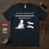 Navy blue t-shirt with "DO NOT TOUCH THE SERVICE DOG" text and illustration of a service dog being approached by
