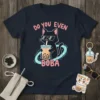 Black cat wearing sunglasses holding a boba tea cup with text "DO YOU EVEN BOBA" on a navy t-shirt