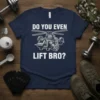 Do You Even Lift Bro? funny gym t-shirt with a helicopter graphic flexing weights