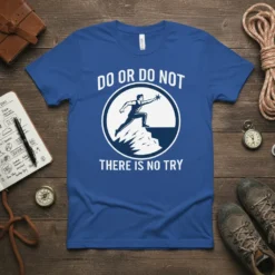 Do Or Do Not There Is No Try quote t-shirt featuring a silhouette of a person reaching for a star