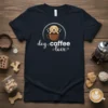 Dog Coffee Love t-shirt featuring a cute golden retriever in a coffee cup with heart accents and text