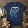 Dog Lover Heart Paw Print LOVE creative graphic design printed on comfortable cotton t-shirt